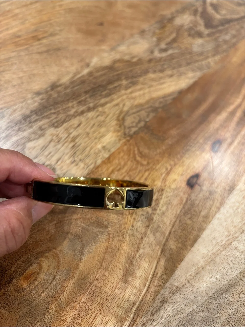 Kate Spade Gold-Tone Black Enamel Heart Bangle Bracelet - Picture 1 of 5